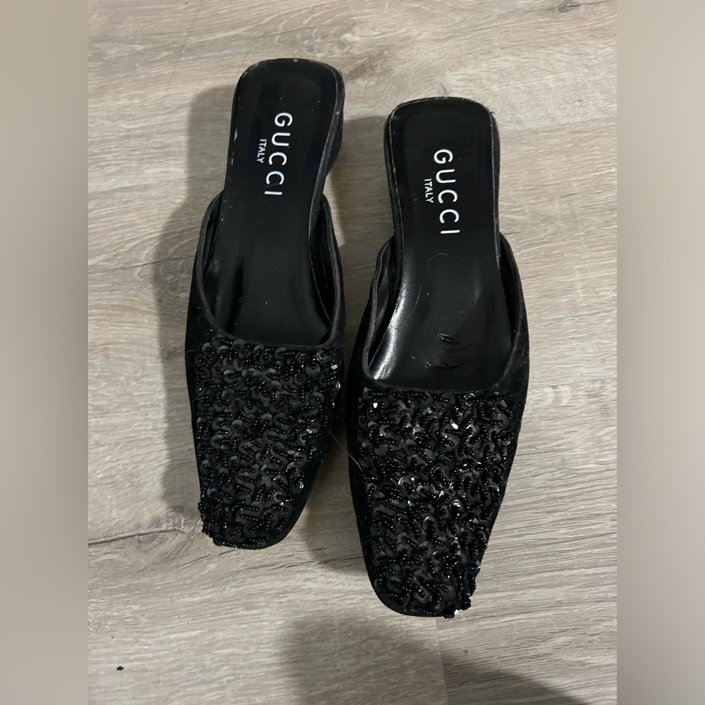 Vintage Gucci Black Sparkle Flats